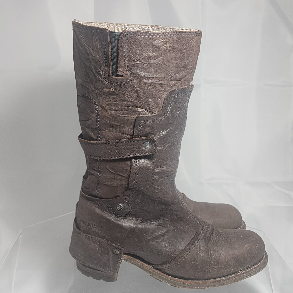Caterpillar CAT Distressed Leather Riding Harness Boots Women 7.5 Brown